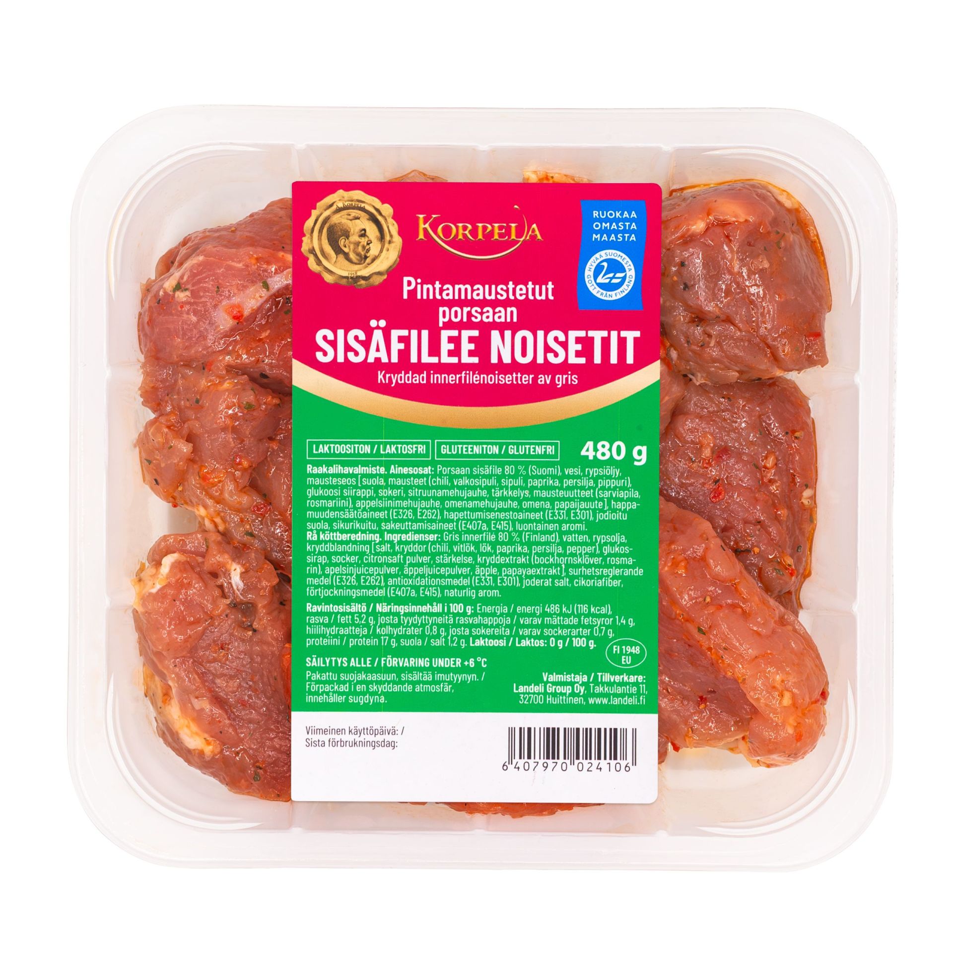 porsaan sis&auml;filee noisetit, pintamaustettu